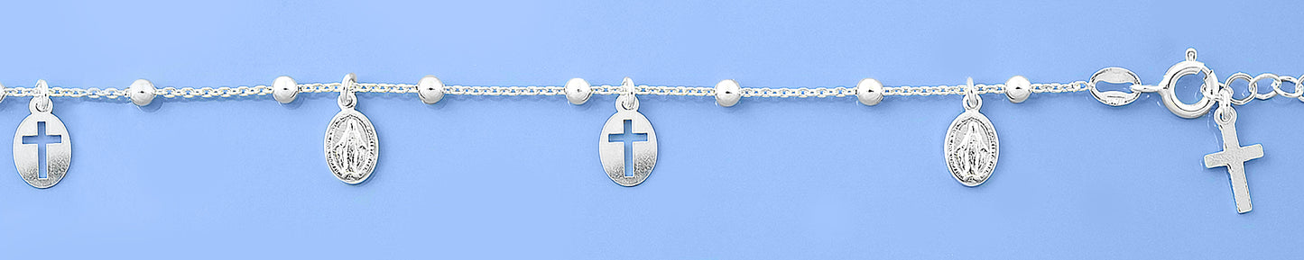 Silver Bracelet - Mary Miraculous & Crosses
