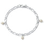 Silver Figaro Pearl Charm Bracelet