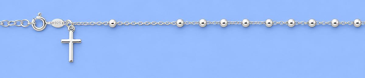 Silver Rosary Bracelet wih Dangling Cross - 2.5mm