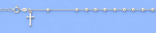 Silver Rosary Bracelet wih Dangling Cross - 2.5mm