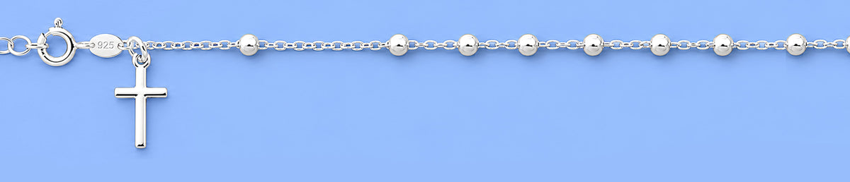 Silver Rosary Bracelet wih Dangling Cross - 3mm