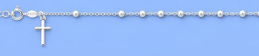 Silver Rosary Bracelet wih Dangling Cross - 3mm