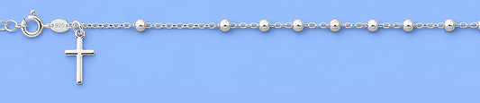 Silver Rosary Bracelet wih Dangling Cross - 3mm