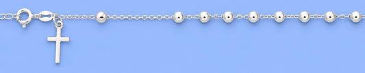 Silver Rosary Bracelet wih Dangling Cross - 4mm