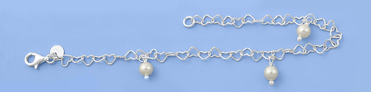 Silver Heart & Pearl Charm Bracelet