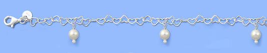 Silver Charm Bracelet - Heart & Pearl