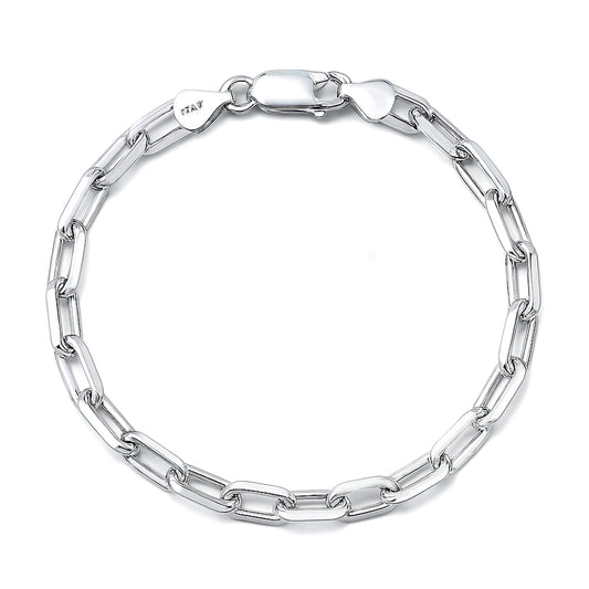 Silver Beveled Edge Long Link Bracelet