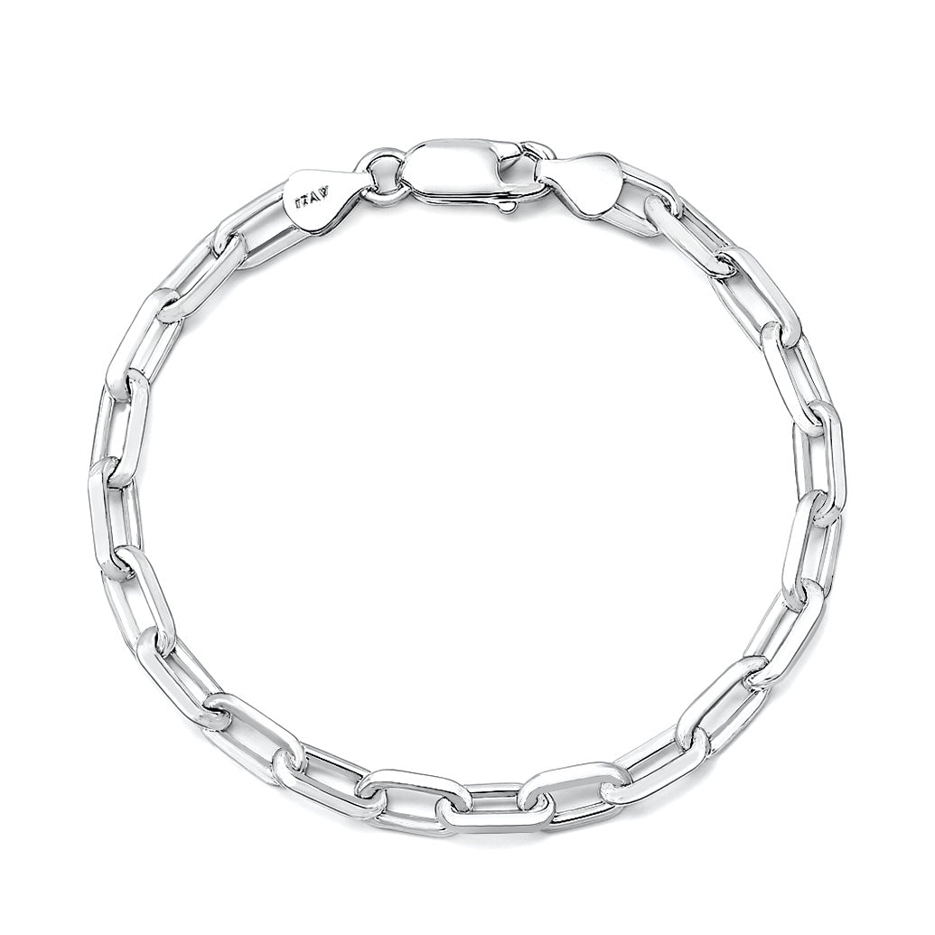 Silver Beveled Edge Long Link Bracelet