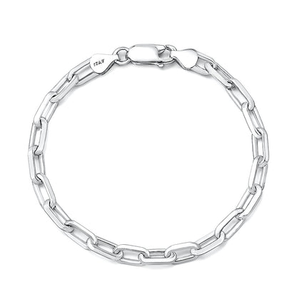 Silver Beveled Edge Long Link Bracelet