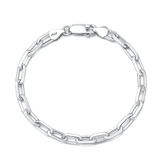 Silver Beveled Edge Long Link Bracelet