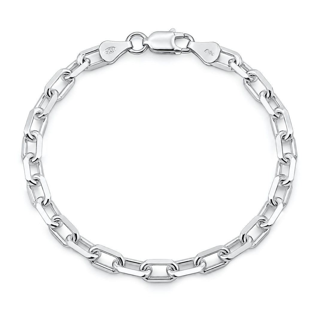 Silver Beveled Edge Oval Link Bracelet - 5.6mm