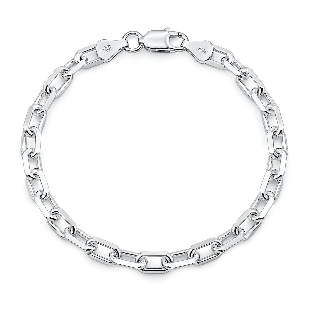 Silver Beveled Edge Oval Link Bracelet - 5.6mm
