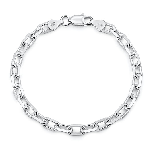Silver Beveled Edge Oval Link Bracelet - 5.6mm