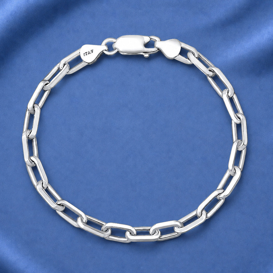 Silver Beveled Edge Long Link Bracelet