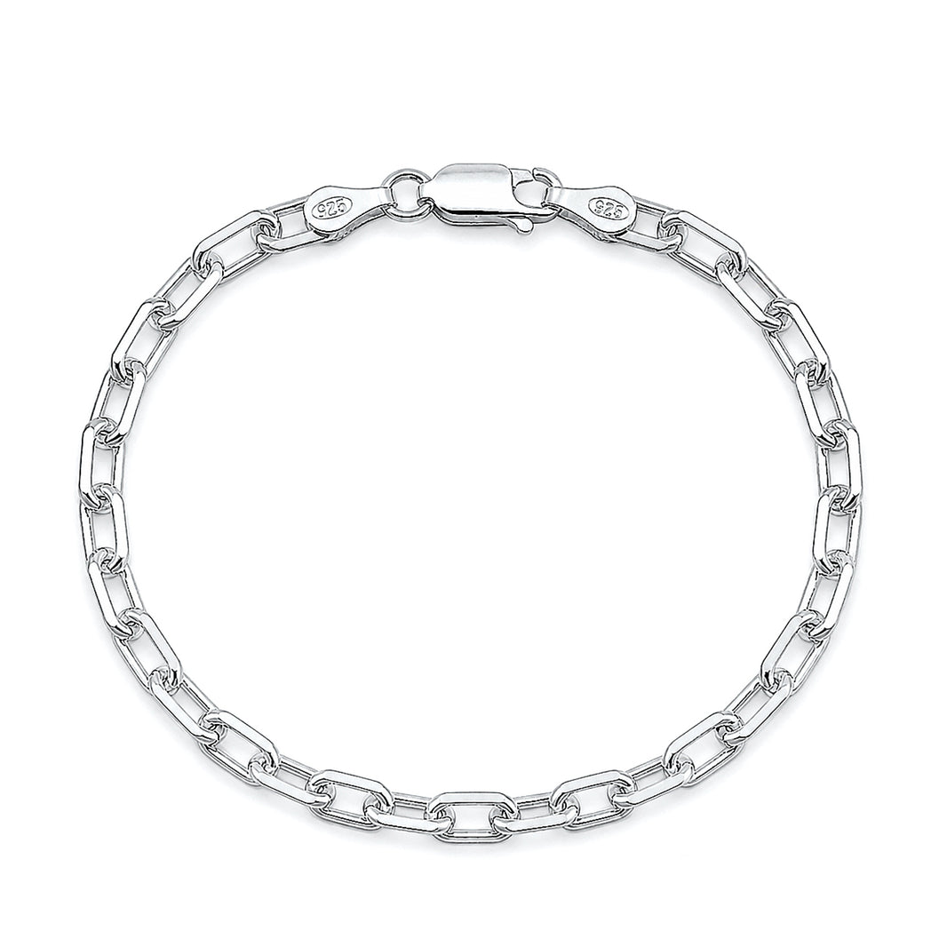 Silver Beveled Edge Oval Link Bracelet - 4.4mm