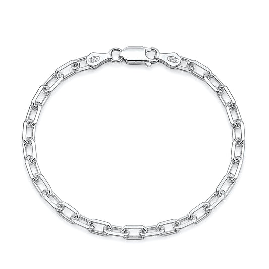 Silver Beveled Edge Oval Link Bracelet - 4.4mm