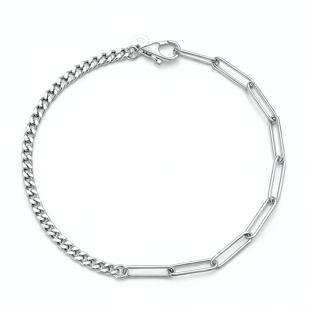 Silver Curb & Staple Chain Bracelet