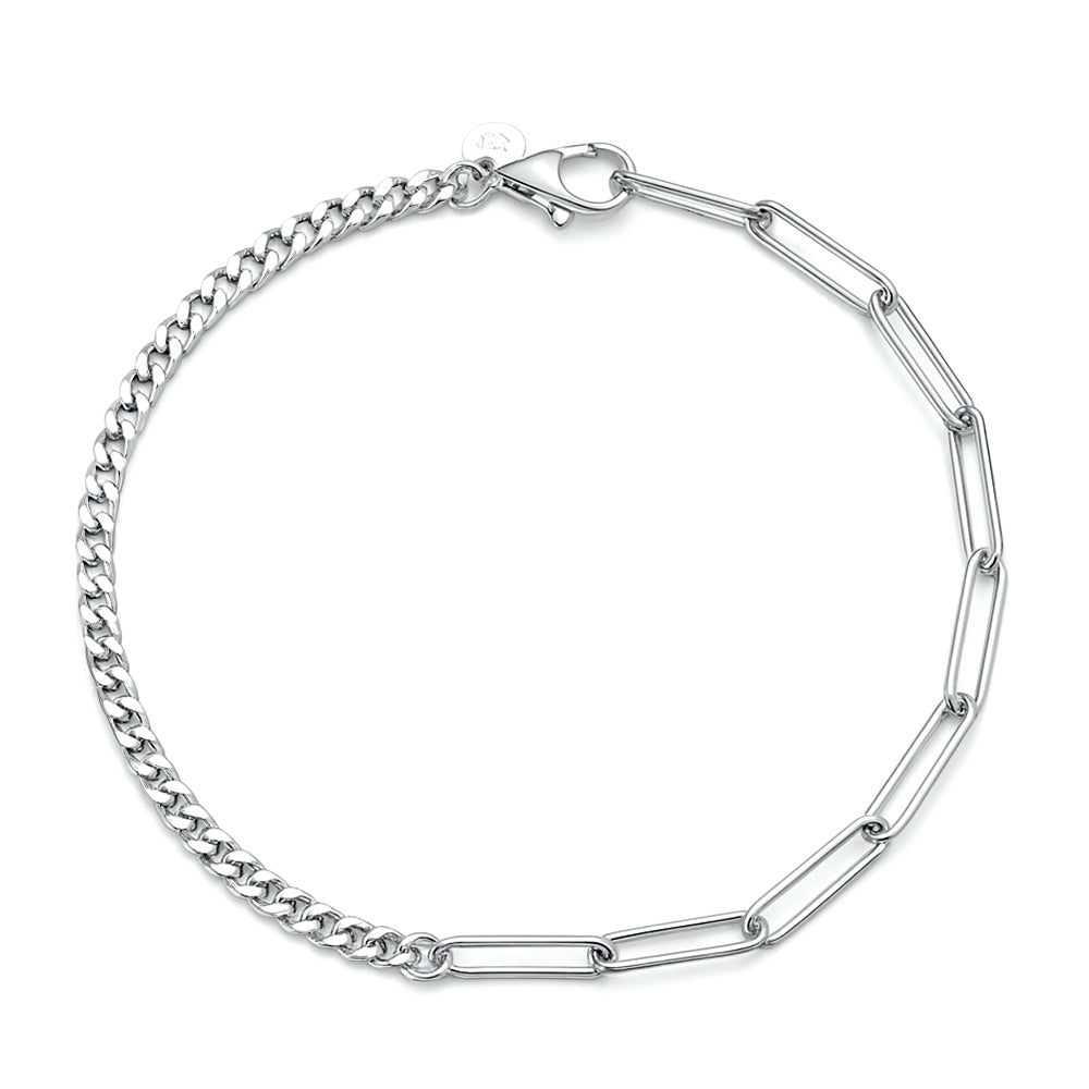 Silver Curb & Staple Chain Bracelet