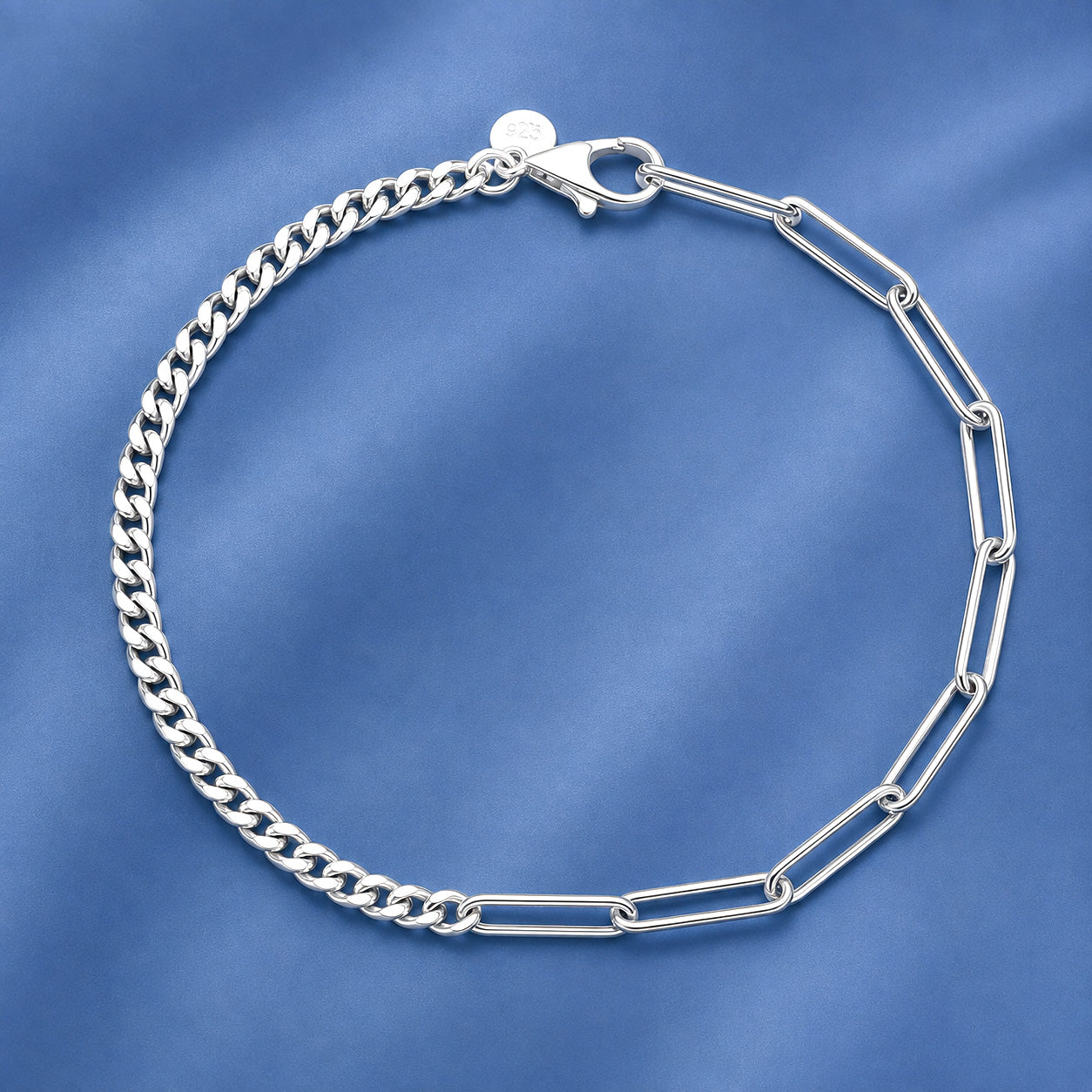 Silver Curb & Staple Chain Bracelet