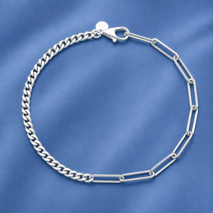 Silver Curb & Staple Chain Bracelet