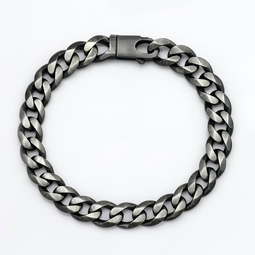 Silver Curb Gunmetal Chain Bracelet