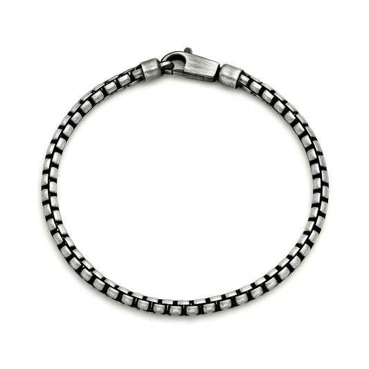 Silver Round Box Gunmetal Chain Bracelet