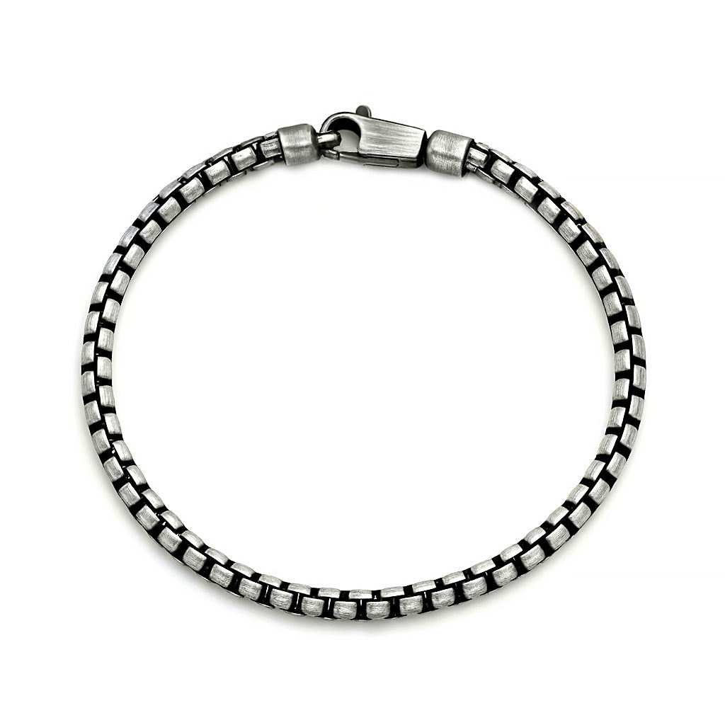 Silver Round Box Gunmetal Chain Bracelet