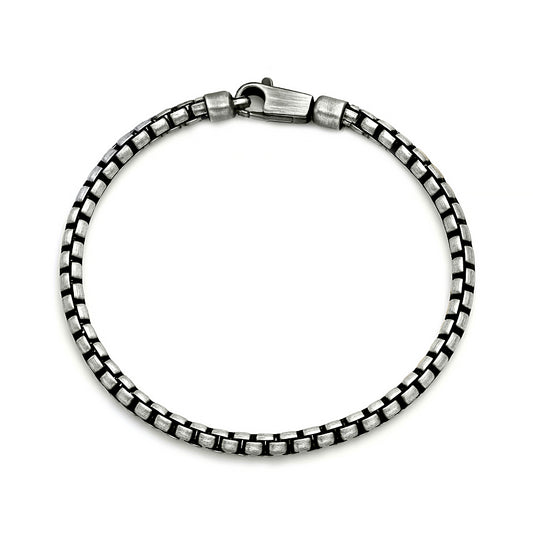 Silver Round Box Gunmetal Chain Bracelet