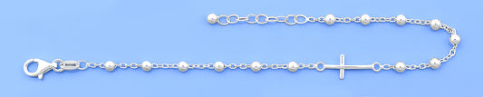 Silver Beaded Cross Bracelet