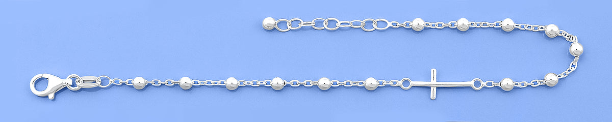 Silver Rosary Beaded Cross Bracelet