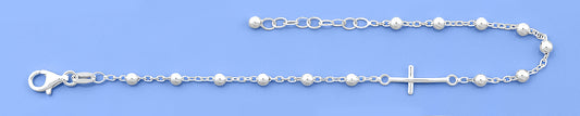 Silver Beaded Cross Bracelet