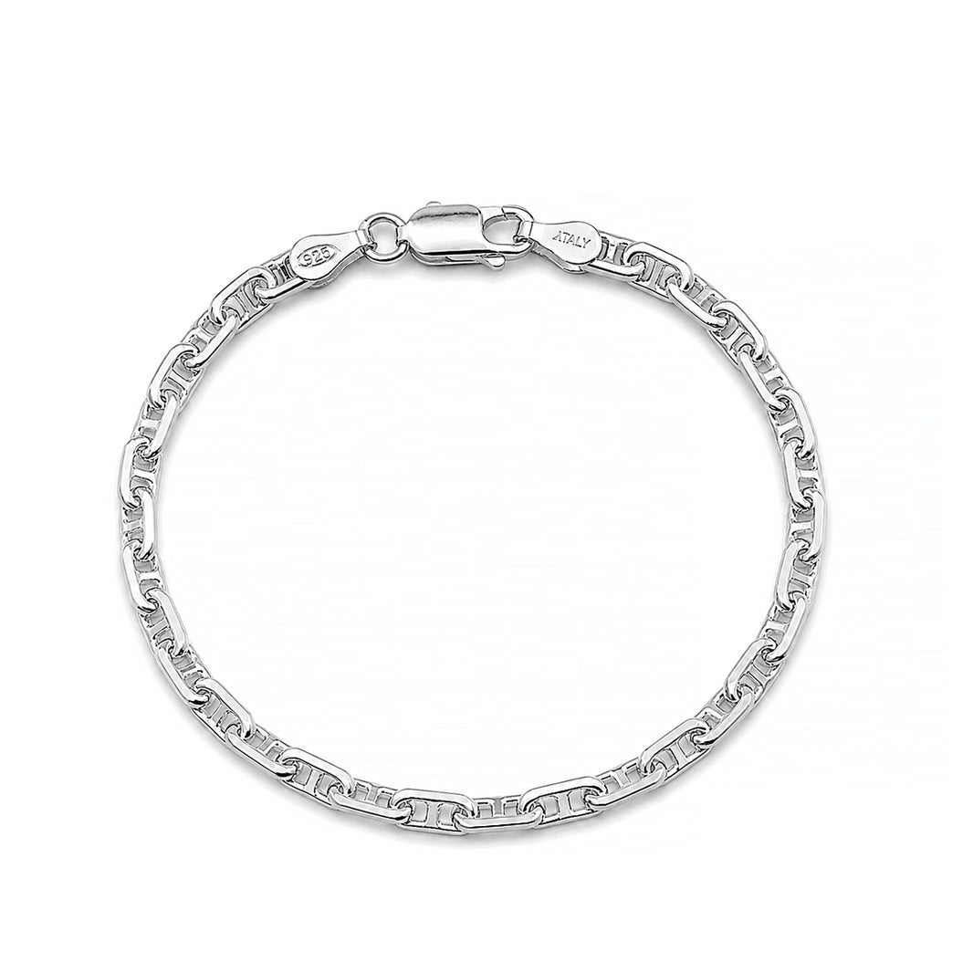 Silver Beveled Mariner Anchor Chain Bracelet