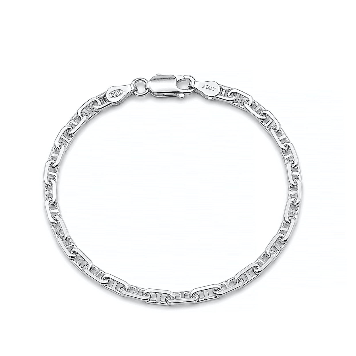 Silver Beveled Mariner Anchor Chain Bracelet