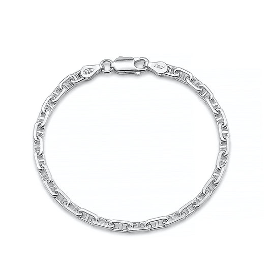 Silver Beveled Mariner Anchor Chain Bracelet