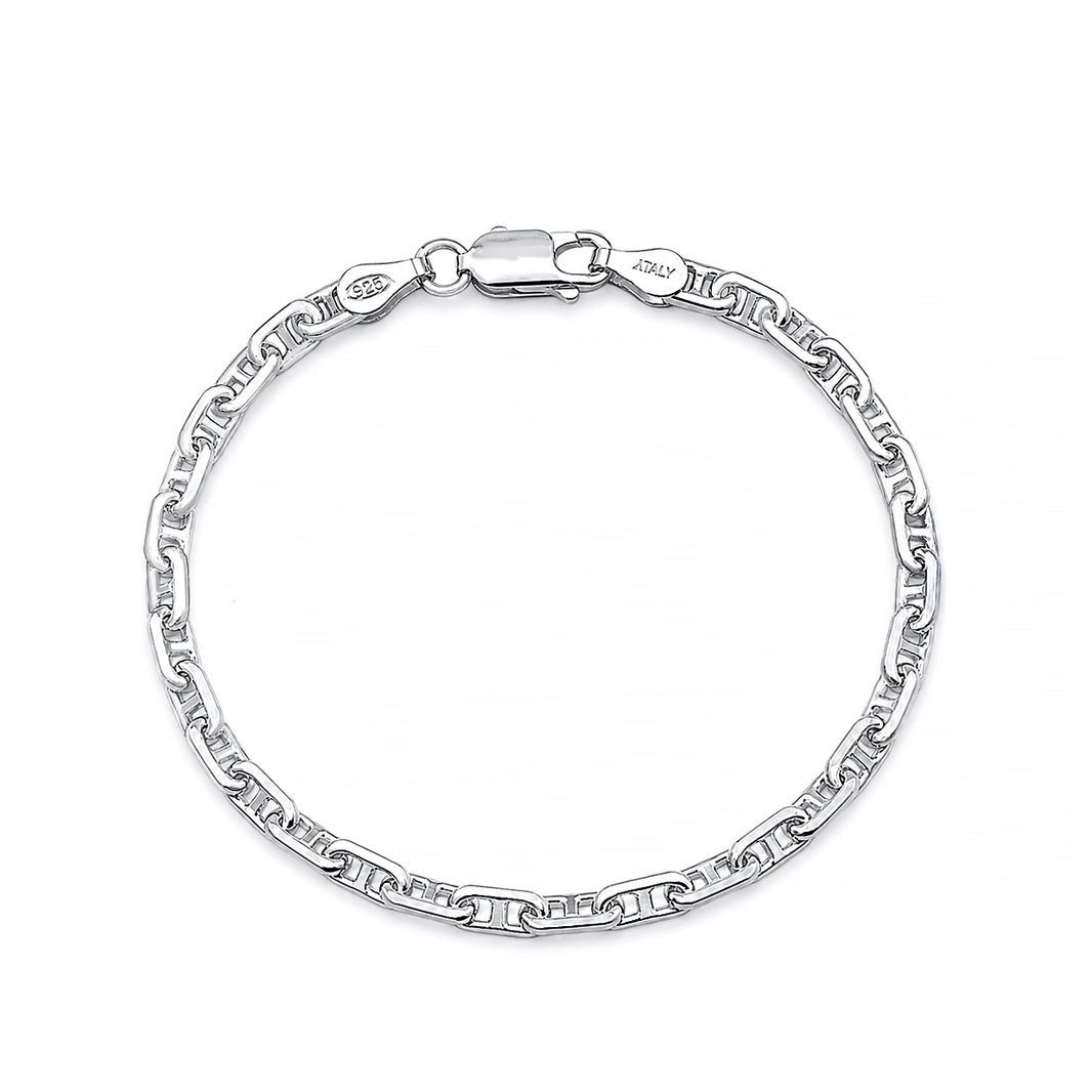 Silver Beveled Mariner Anchor Chain Bracelet