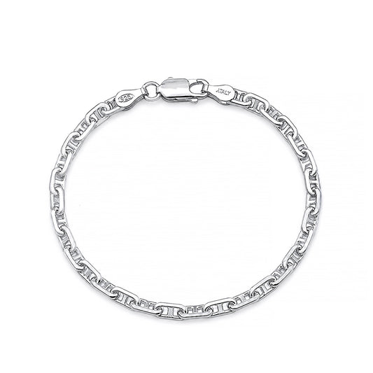 Silver Beveled Mariner Anchor Chain Bracelet