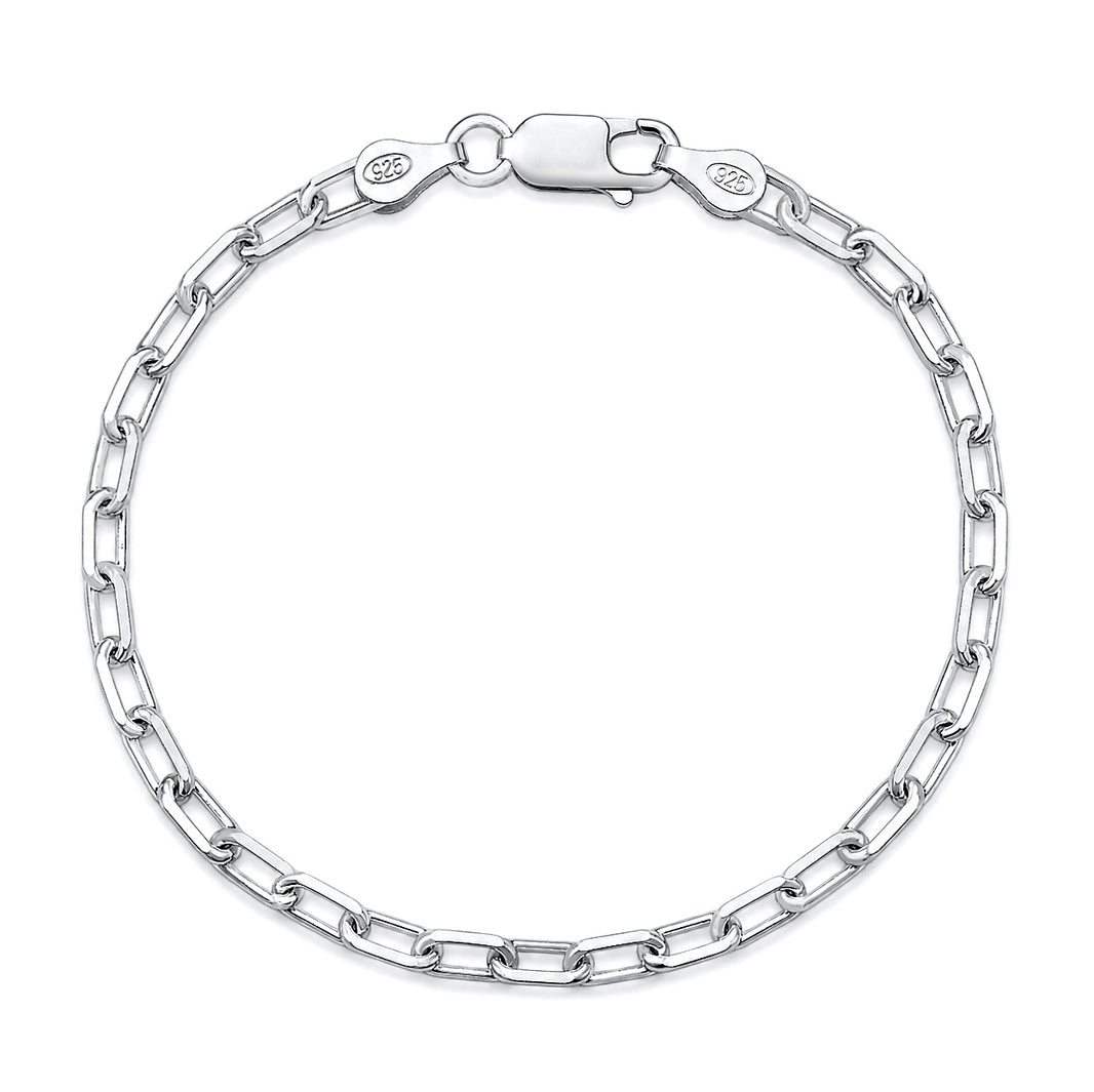Silver Beveled Edge Oval Link Bracelet - 3.6mm