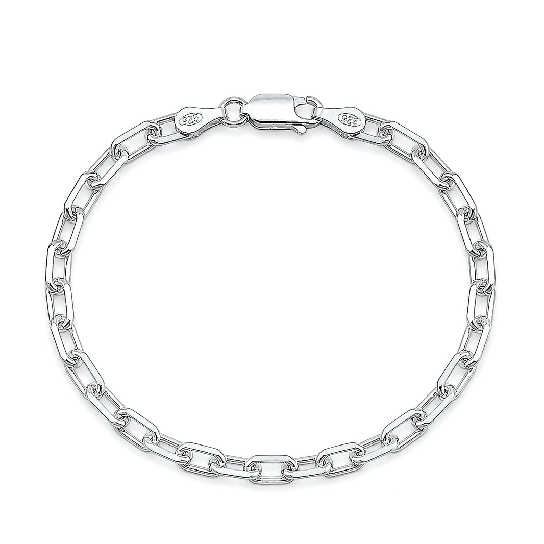 Silver Beveled Edge Oval Chain Bracelet