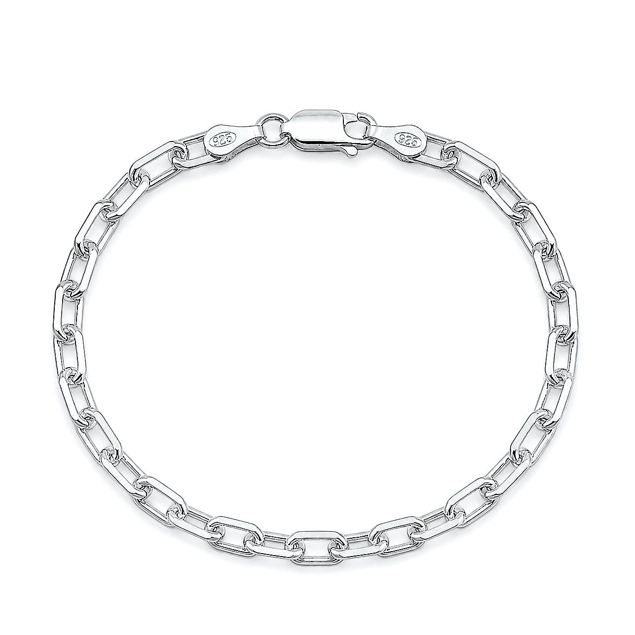 Silver Beveled Edge Oval Chain Bracelet