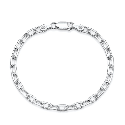 Silver Beveled Edge Oval Chain Bracelet