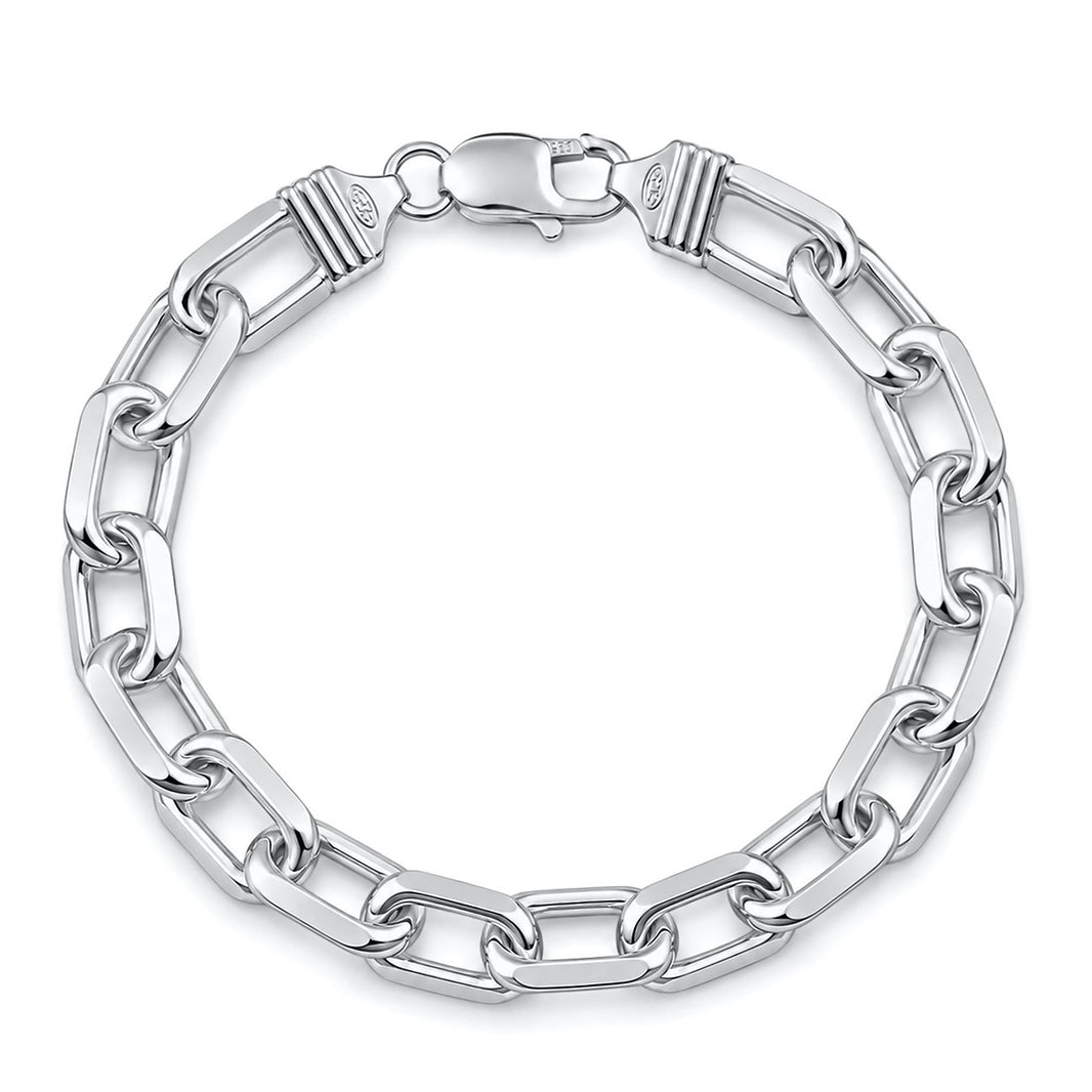 Silver Beveled Edge Oval Link Bracelet - 9.3mm