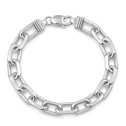 Silver Beveled Edge Oval Link Bracelet - 9.3mm