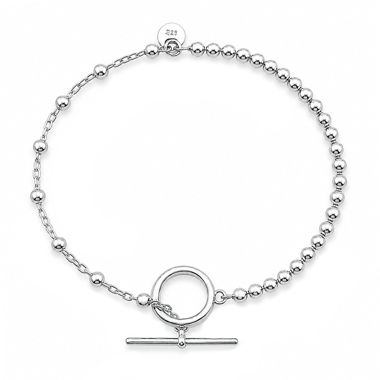 Silver Bead Bracelet - Toggle Closure