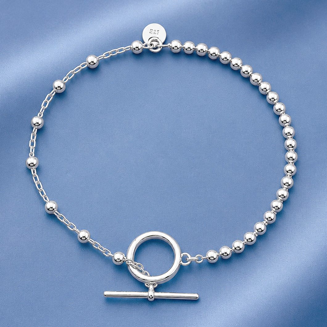 Silver Bead Bracelet - Toggle Closure