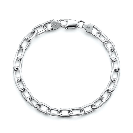 Silver Bracelet - Thick Oval Beveled Edge Link