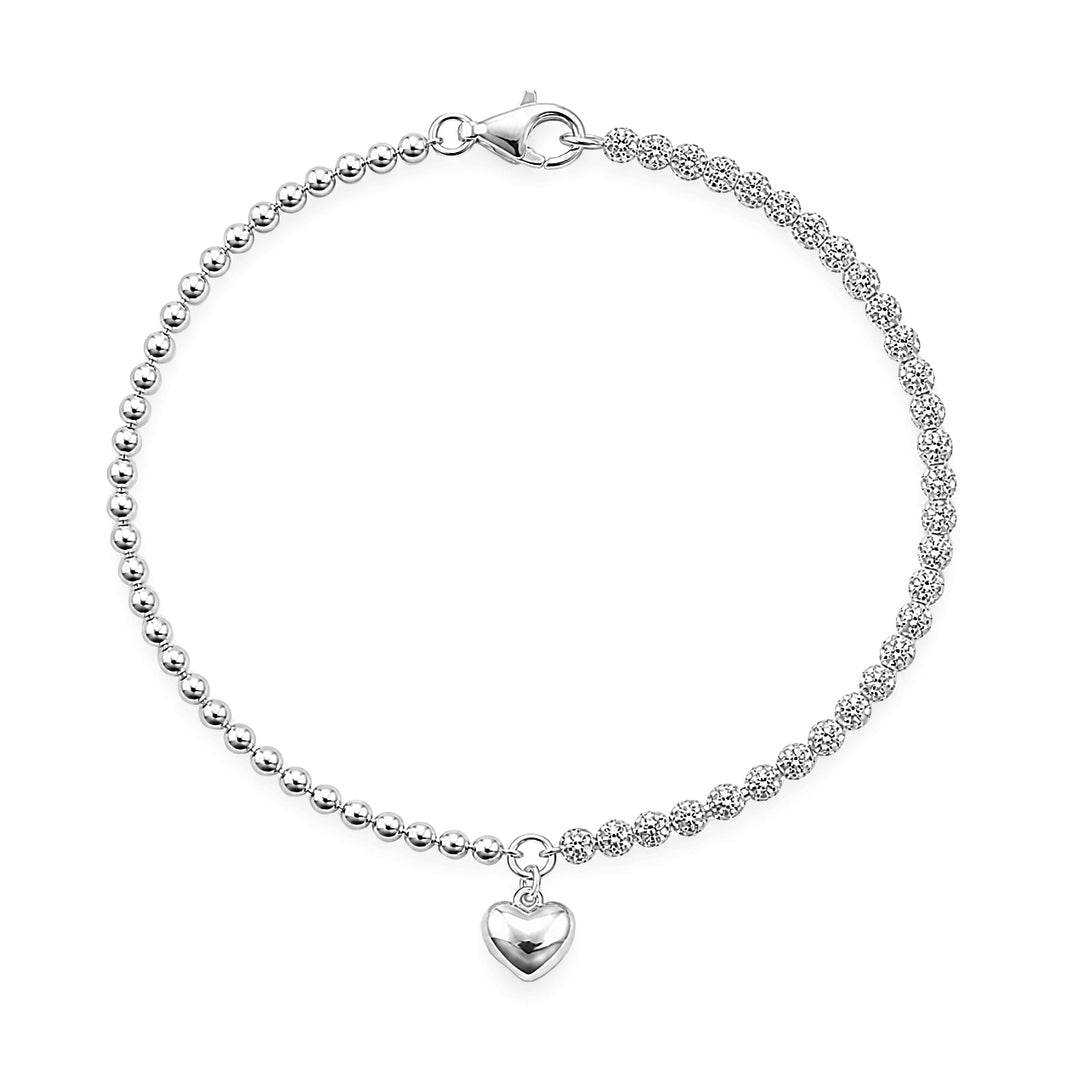 Silver CZ & Beaded Bracelet - Heart