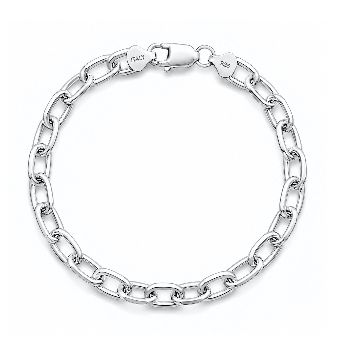 Silver Oval Beveled Edge Link Bracelet - 7.4 mm