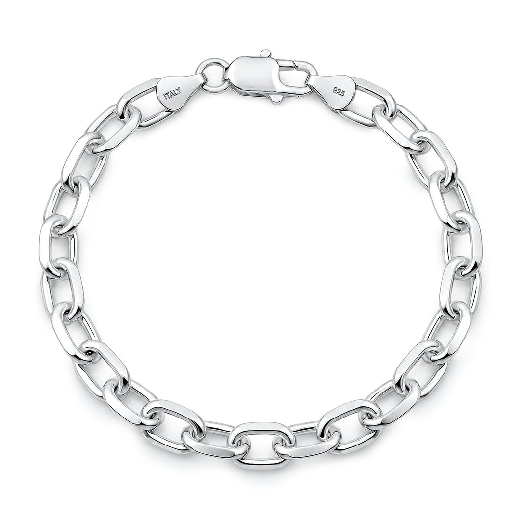 Silver Beveled Edge Oval Link Bracelet - 7.4 mm