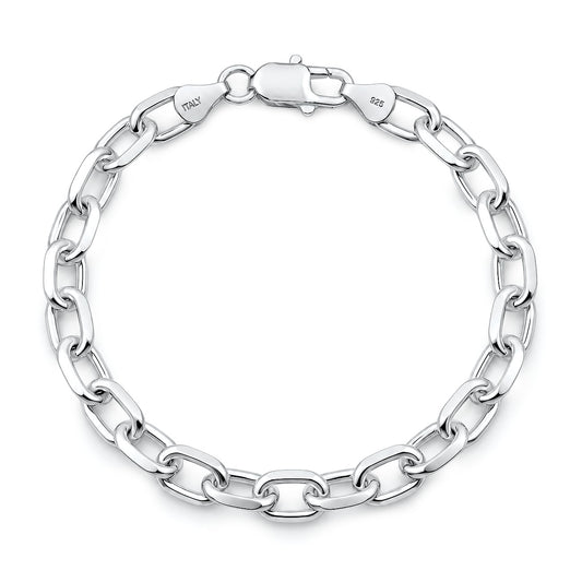 Silver Beveled Edge Oval Link Bracelet - 7.4 mm
