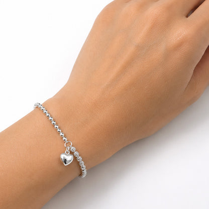 Silver CZ & Beaded Bracelet - Heart